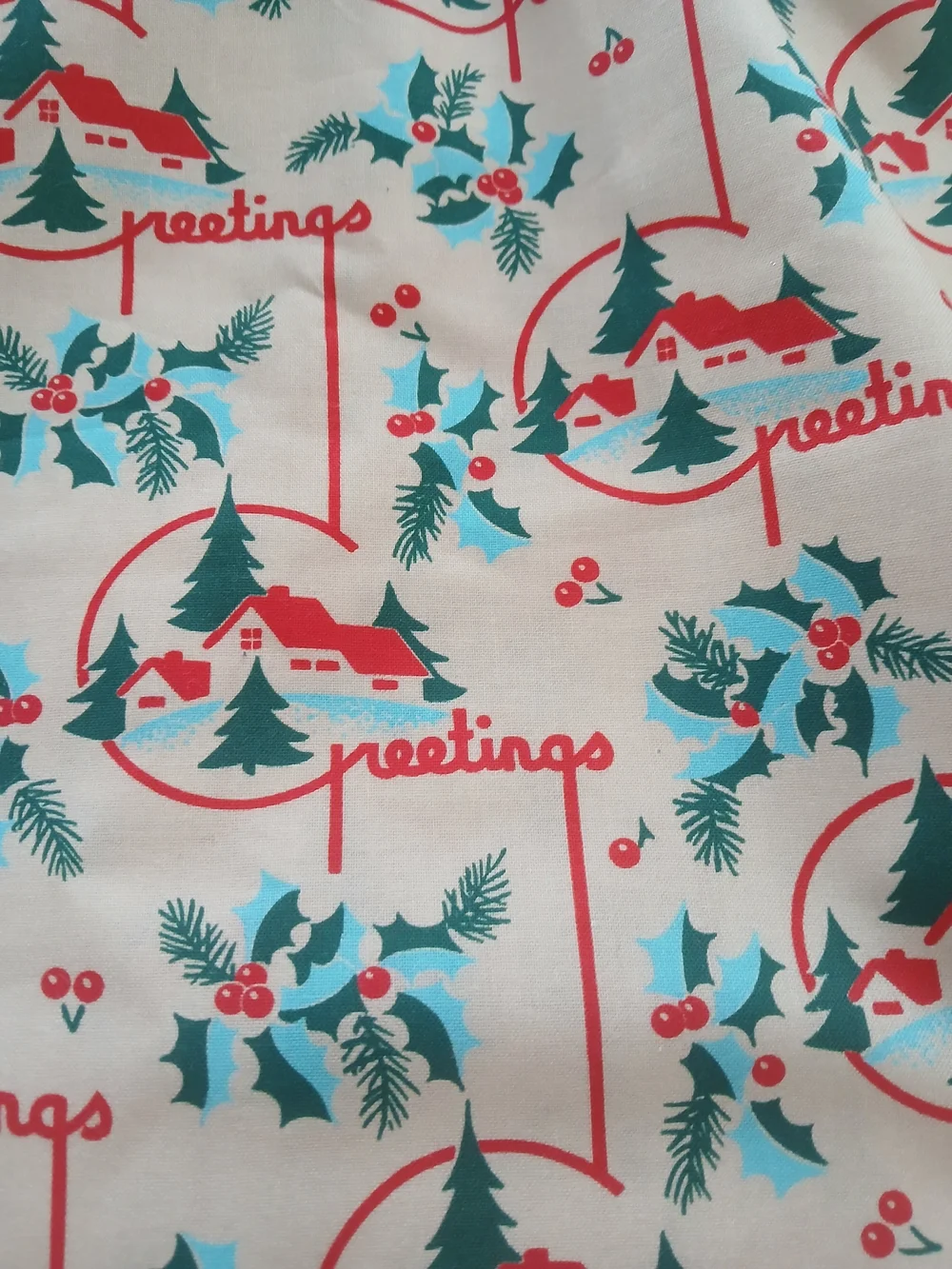 Retro style Christmas Greetings Fabric - 3 yards